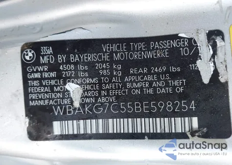 2011 BMW 335I from USA, damaged, VIN WBAKG7C55BE598254